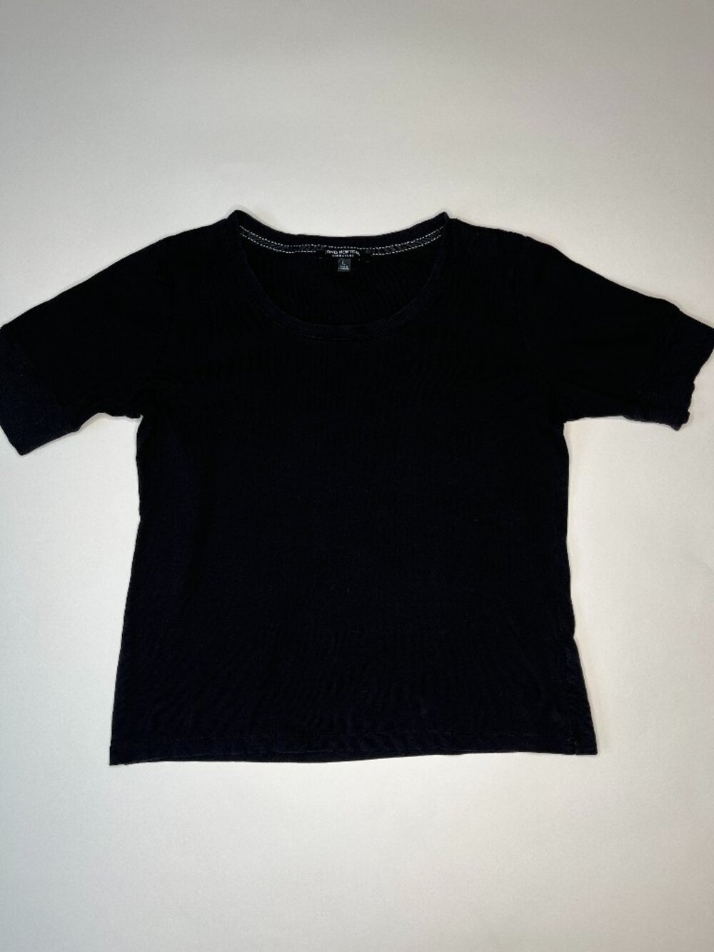 Jones New York Signature Shirt Women's L Black Tee Short Sleeve Round Neck Top